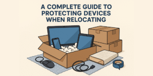 Detailed guide for protecting devices while moving, covering packing, transport, and setup tips.