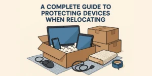 Detailed guide for protecting devices while moving, covering packing, transport, and setup tips.
