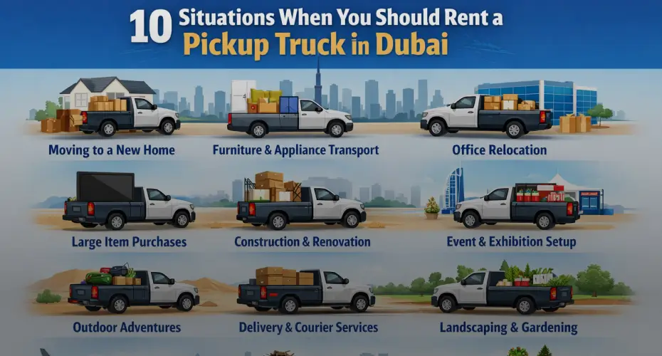 Reliable pickup truck rental for safe furniture transport in Dubai