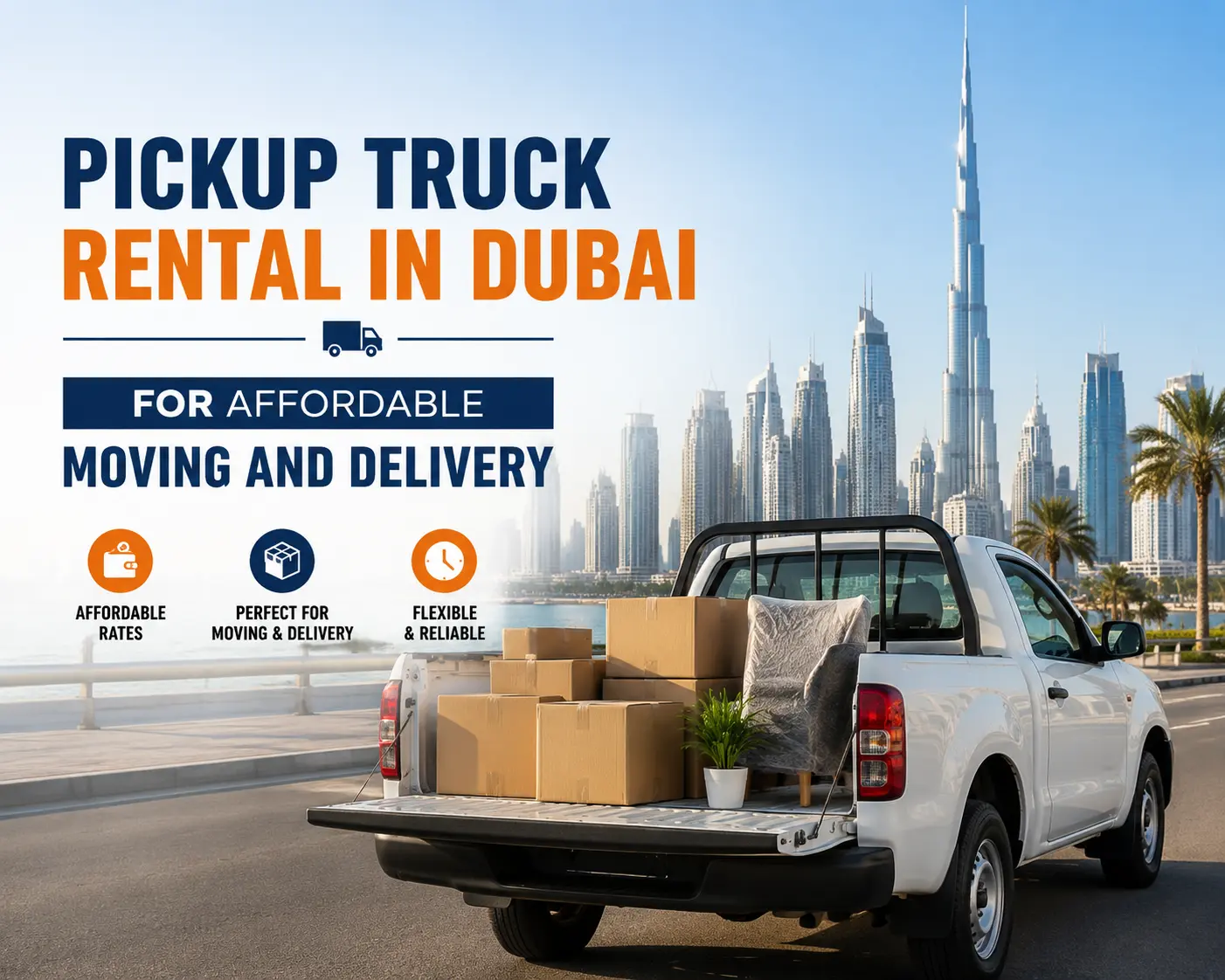 White pickup truck in Dubai for moving and delivery